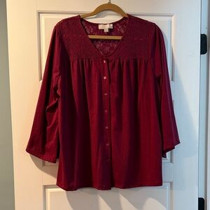 Carolyn Taylor Burgundy Lace Detail Blouse